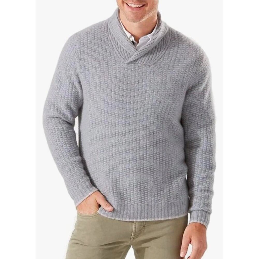 Tommy Bahama Coral Sea 100% Cashmere Shawl Pullover Sweater Men’s S Blue Calm